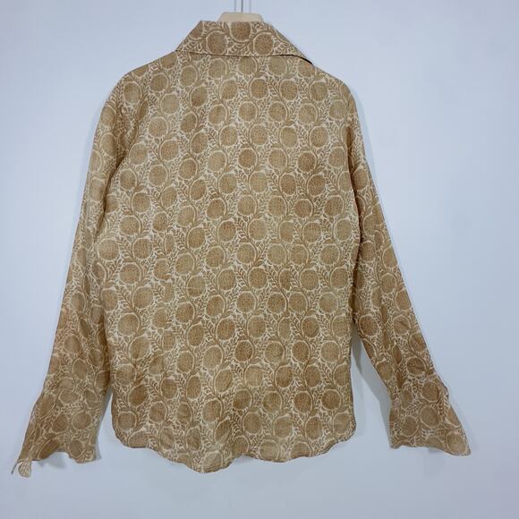 ZANELLA Platinum Silk Blouse Womens Gold Floral Print Button Down Shirt Italy 10 - Picture 4 of 7
